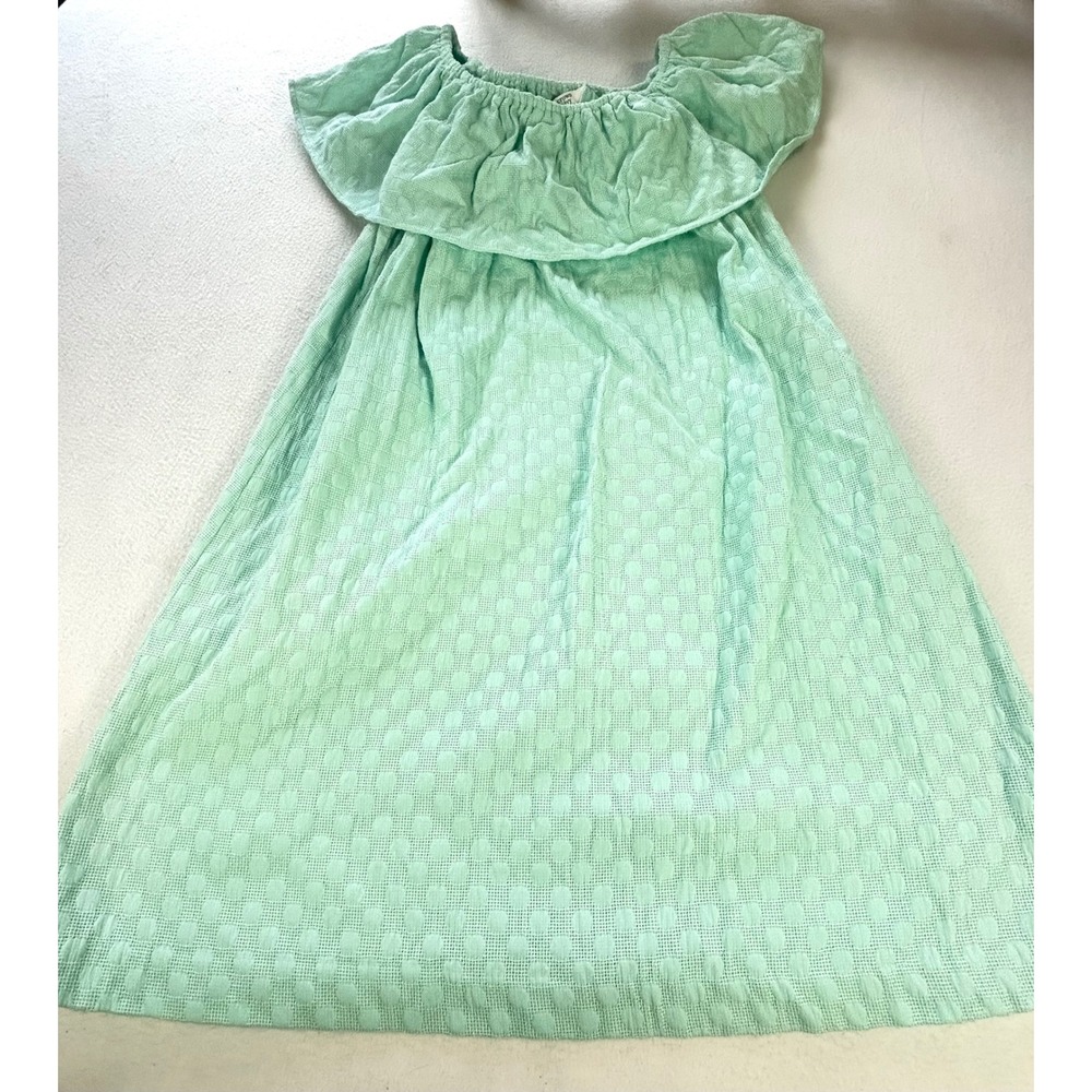 Crown & Ivy Mint Green Textured Polka Dot Off the Shoulder Ruffle Dress Large